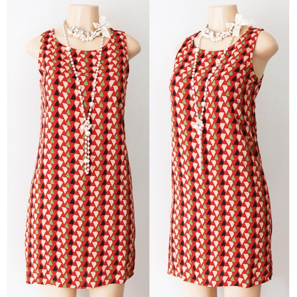 Rust Orange 70s Geometric Print Retro Sheath Dress - Picture 2 of 8